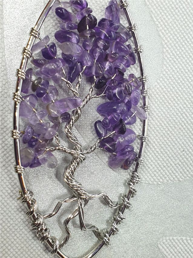 Fantasy Tree of Life Oval Necklace in Amethyst