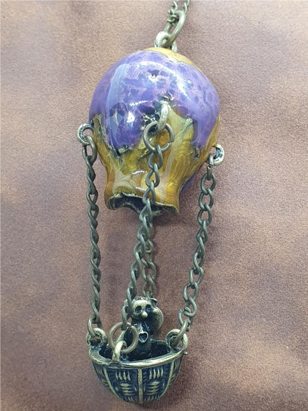 SteamPunk Necklace Purple Air Balloon Globe